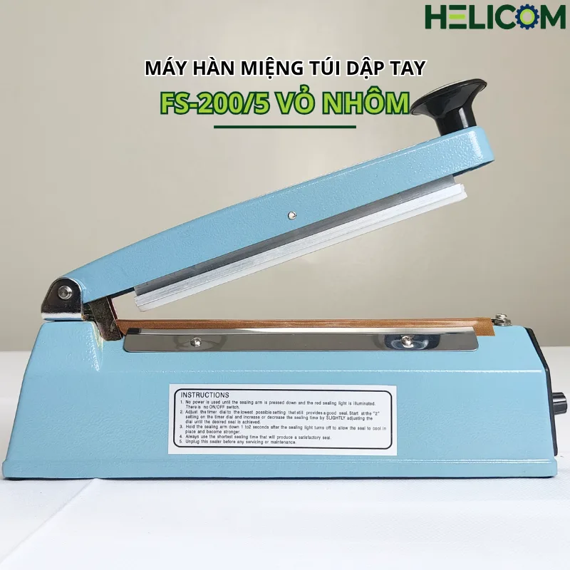 Máy hàn miệng túi dập tay FS-200-5 vỏ nhôm Helicom
