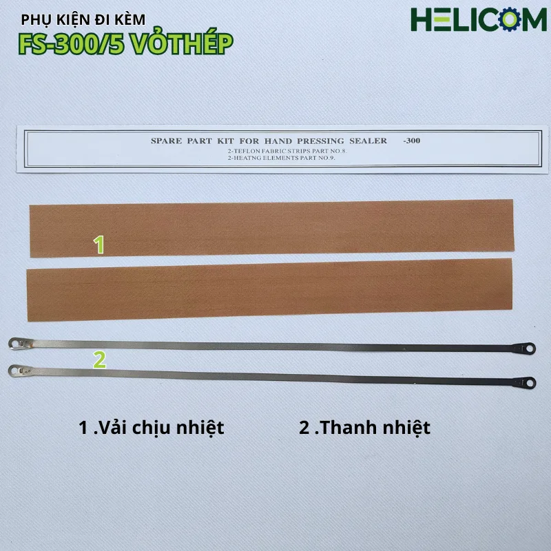 Phụ kiện đi kèm máy hàn miệng túi dập tay FS-300 vỏ thép Helicom