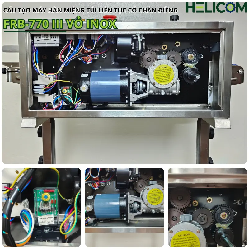Cấu Tạo Trong Máy Hàn Miệng Túi Liên Tục Có Chân Đứng FRB 770 III Vỏ Inox Helicom