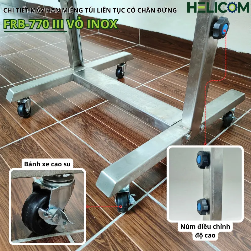 Chi Tiết Máy Hàn Miệng Túi Liên Tục Có Chân Đứng FRB 770 III Vỏ Inox Helicom