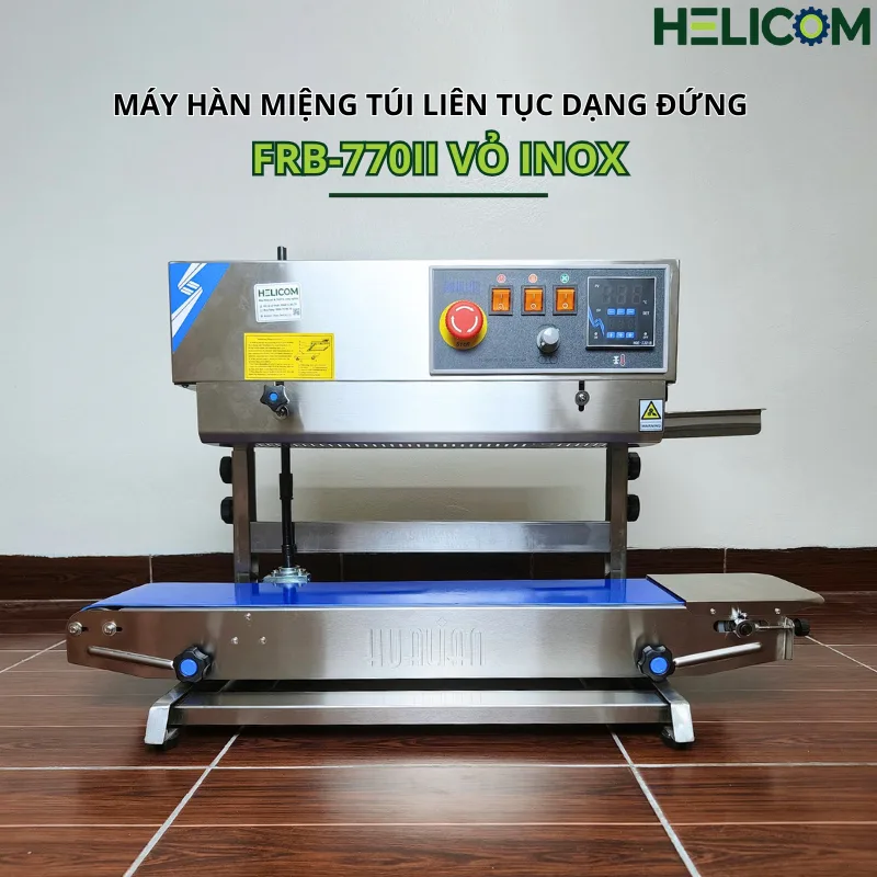 Máy Hàn Miệng Túi Liên Tục Dạng Đứng FRB-770II Vỏ Inox Helicom