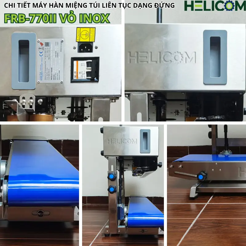 Chi Tiết Máy Hàn Miệng Túi Liên Tục Dạng Đứng FRB 770II Vỏ Inox Helicom