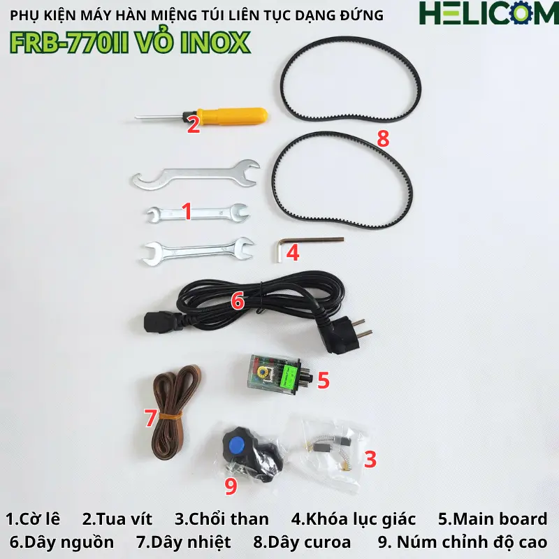 Phụ Kiện Máy Hàn Miệng Túi Liên Tục Dạng Đứng FRB 770II Vỏ Inox Helicom