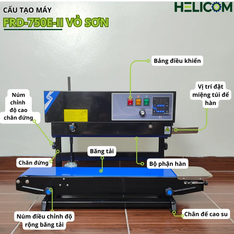Cấu tạo máy hàn miệng túi liên tục dạng đứng FRD-750E II vỏ sơn Helicom 