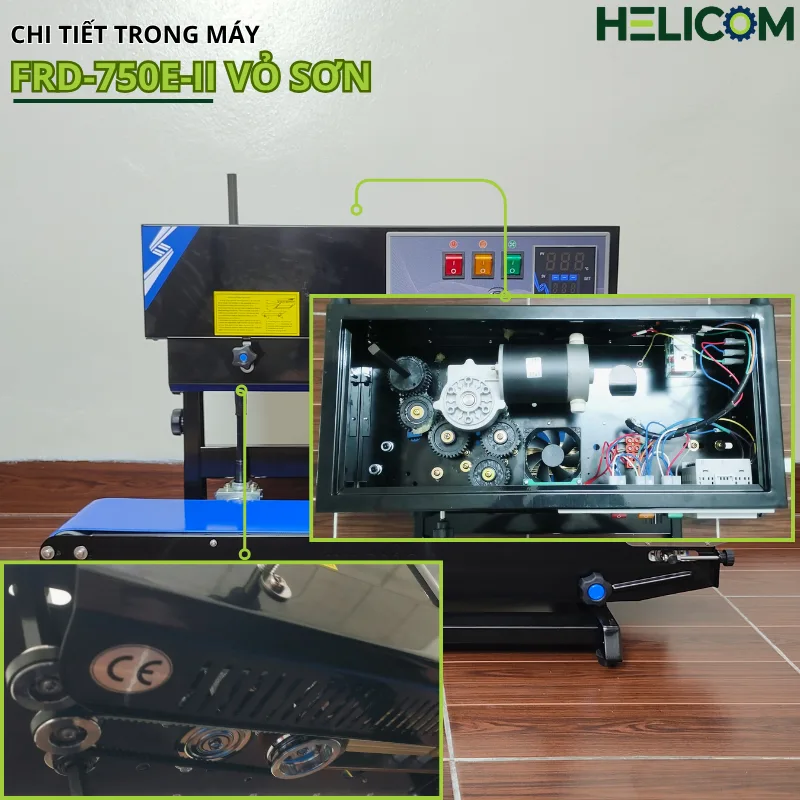 Chi tiết trong máy hàn miệng túi liên tục dạng đứng FRD-750E II vỏ sơn Helicom