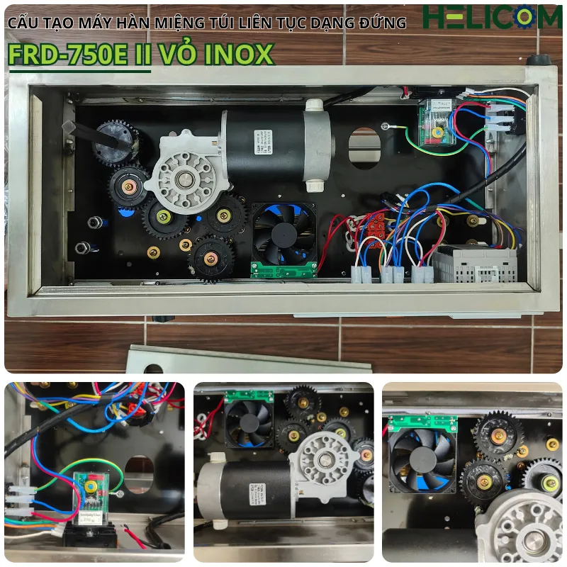 Cấu Tạo Trong Máy Hàn Miệng Túi Liên Tục Dạng Đứng FRD-750E II Vỏ Inox Helicom