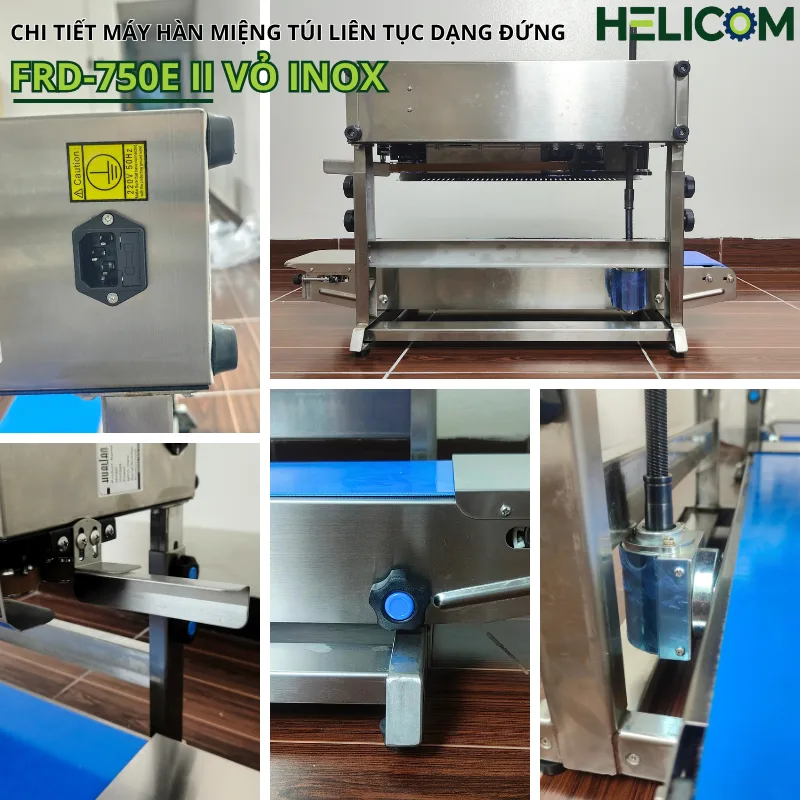 Chi Tiết Máy Hàn Miệng Túi Liên Tục Dạng Đứng FRD-750E II Vỏ Inox Helicom