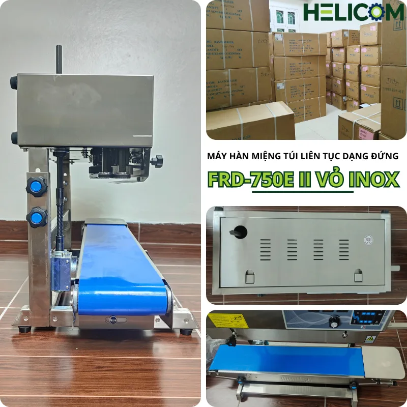 Giới Thiệu Máy Hàn Miệng Túi Liên Tục Dạng Đứng FRD-750E II Vỏ Inox Helicom