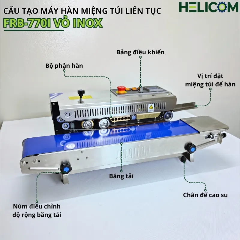 Cấu Tạo Ngoài Máy Hàn Miệng Túi Liên Tục FRB 770I Vỏ Inox
