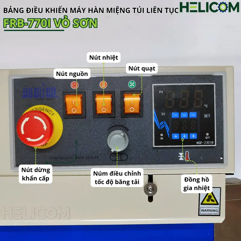 Bảng Điều Khiển Máy Hàn Miệng Túi Liên Tục FRB 770I Vỏ Sơn Helicom