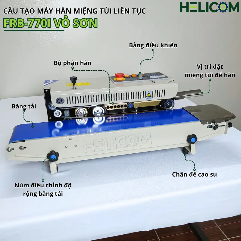 Cấu Tạo Ngoài Máy Hàn Miệng Túi Liên Tục FRB 770I Vỏ Sơn Helicom