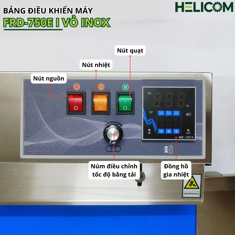 Bảng Điều Khiển Máy Hàn Miệng Túi Liên Tục FRD-750E I Vỏ Inox Helicom