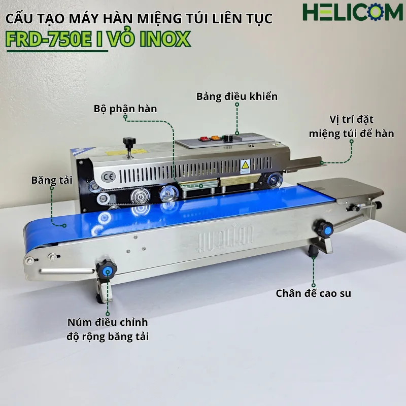 Cấu Tạo Ngoài Máy Hàn Miệng Túi Liên Tục FRD-750E I Vỏ Inox Helicom