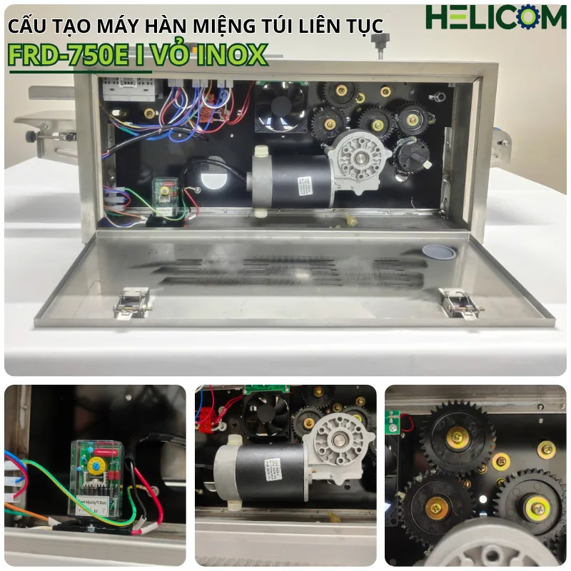 Cấu Tạo Trong Máy Hàn Miệng Túi Liên Tục FRD-750E I Vỏ Inox Helicom