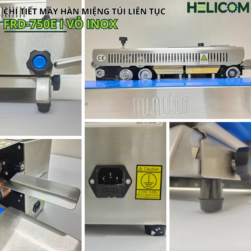 Chi Tiết Máy Hàn Miệng Túi Liên Tục FRD-750E I Vỏ Inox Helicom