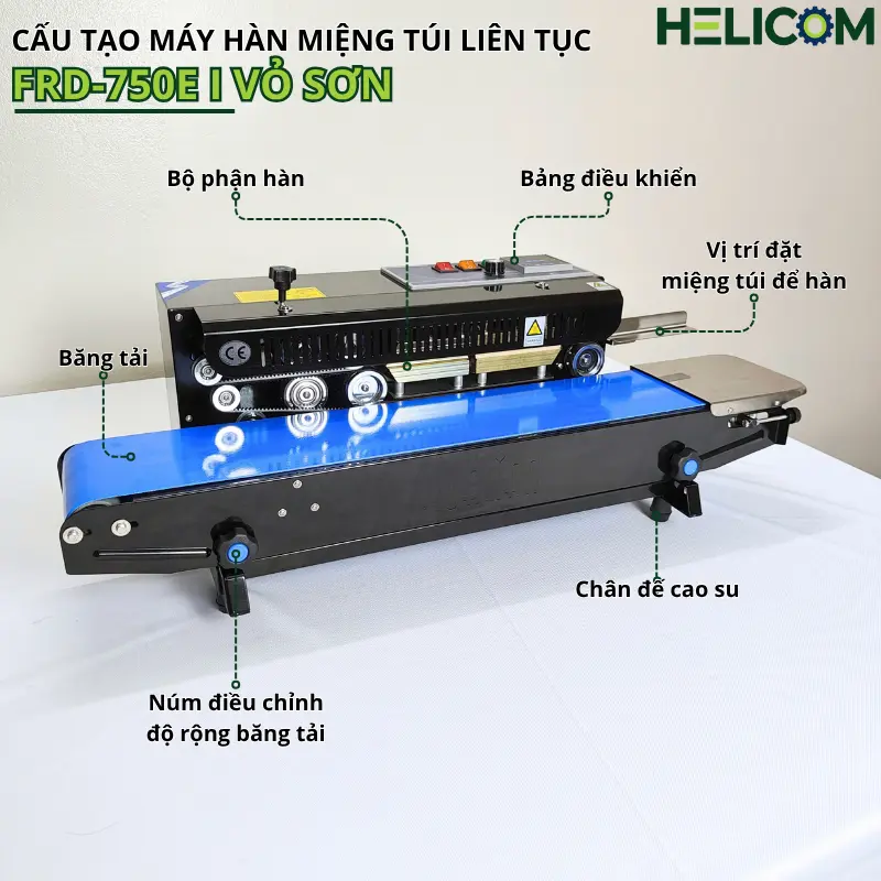 Cấu Tạo Ngoài Máy Hàn Miệng Túi Liên Tục FRD-750E I Vỏ Sơn Helicom