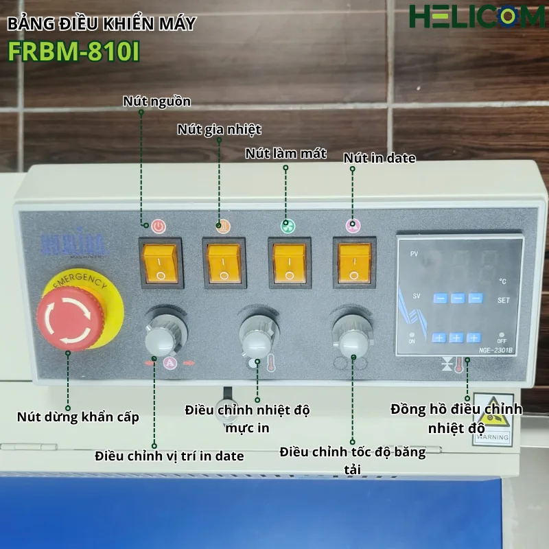 Bảng điều khiển máy hàn miệng túi liên tục In Date FRBM-810I Helicom