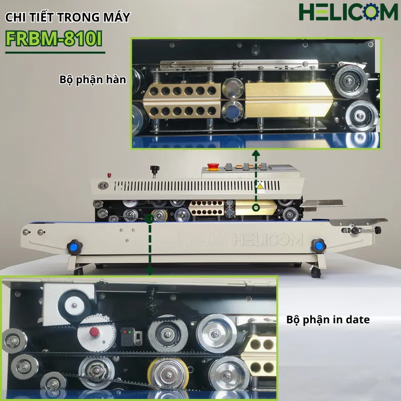 Chi tiết trong máy hàn miệng túi liên tục In Date FRBM-810I Helicom